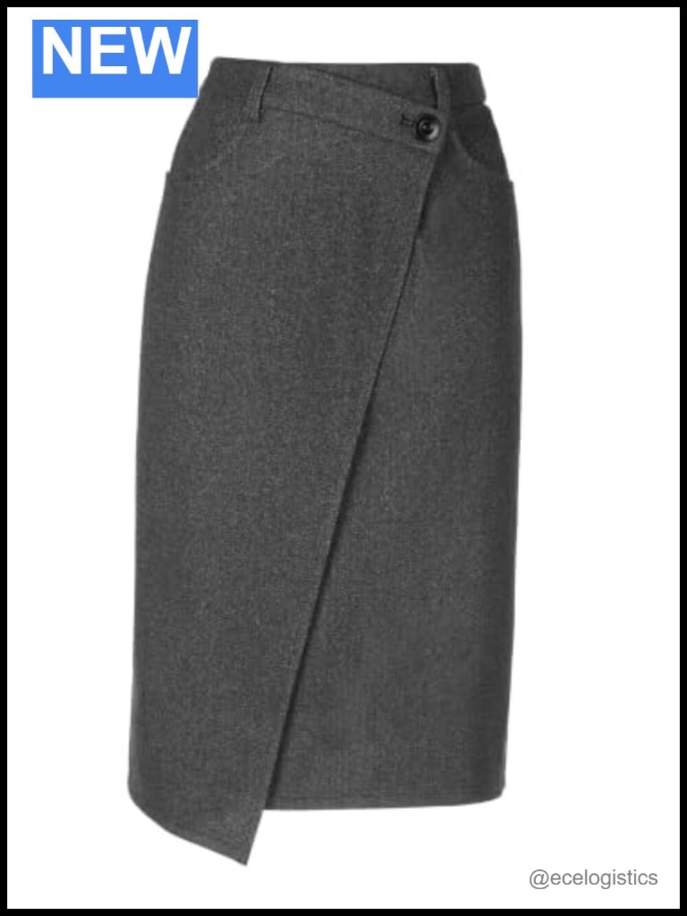 Wool Blend Wrap Midi Work Skirt High Waist Office Wear